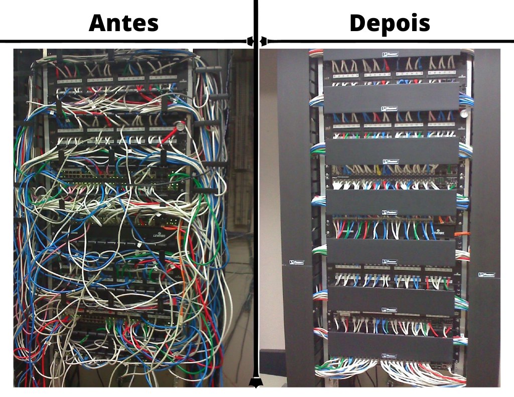 Anatomia de um cabo de rede mostrando os quatro pares trançados de cobre e o conector RJ45