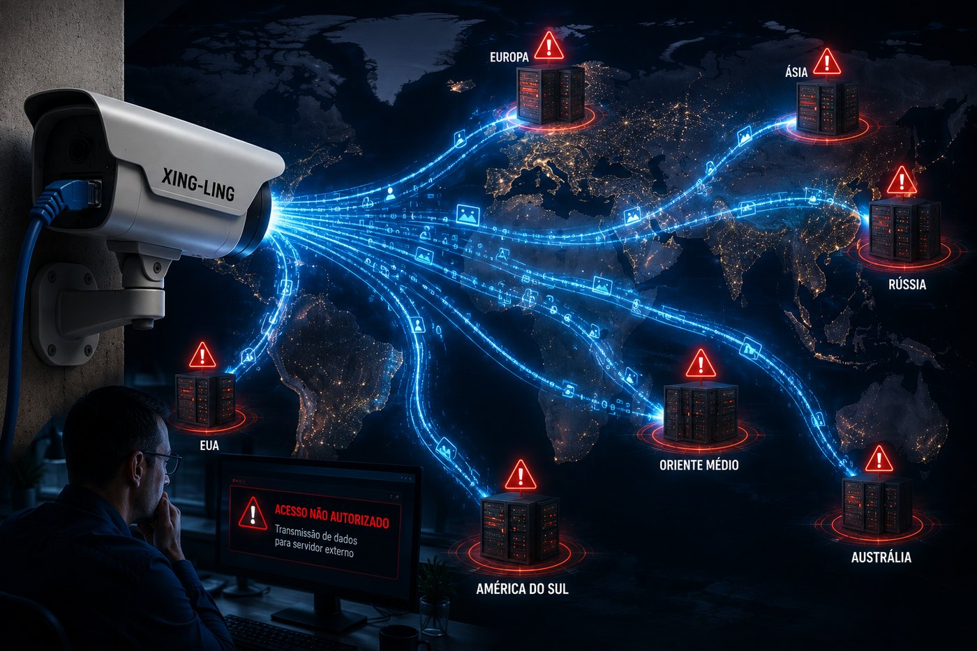 Câmera de segurança transmitindo dados sem autorização para servidores em vários países pelo mundo