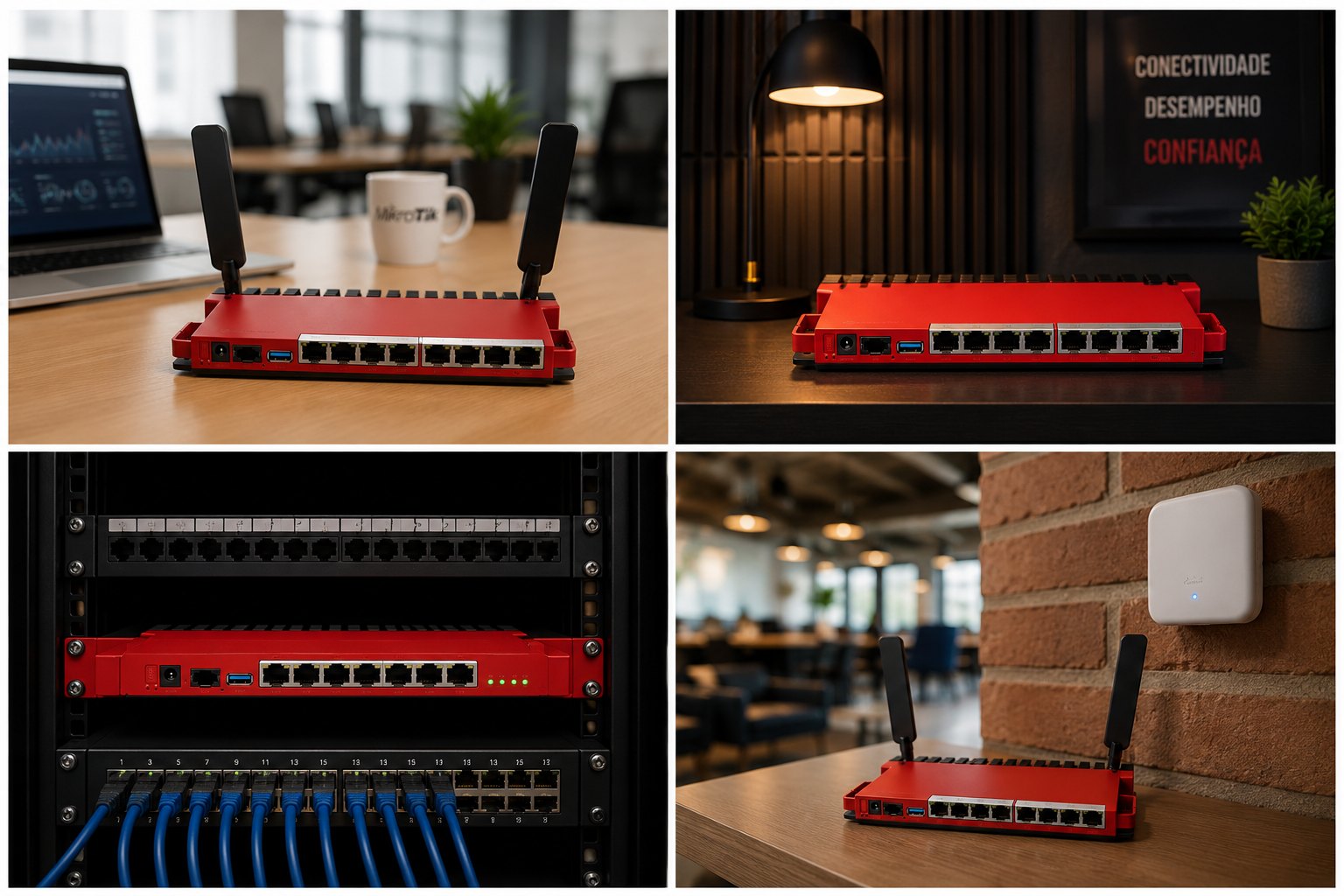Vista das portas do MikroTik L009, com as portas Gigabit e a porta SFP