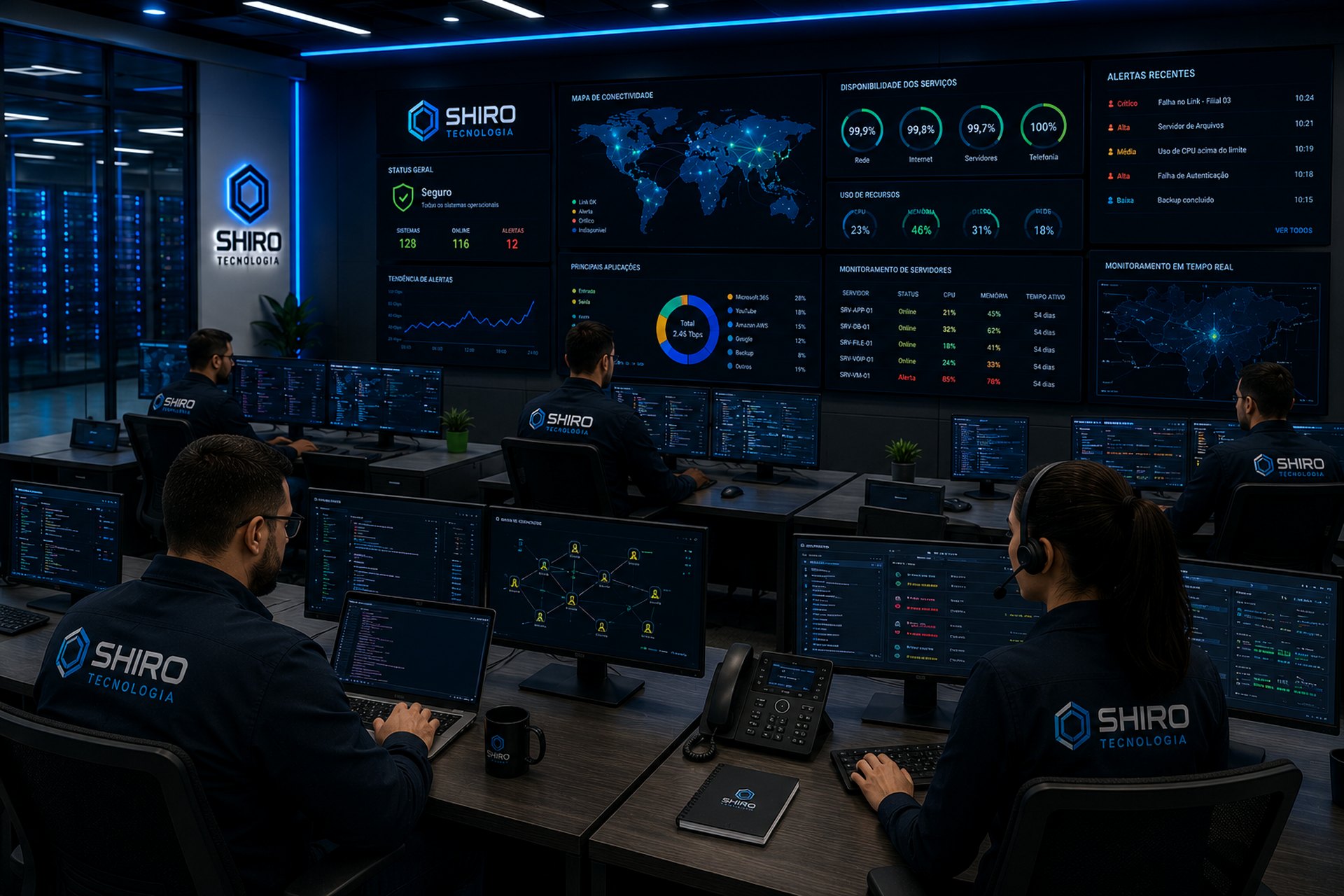 Ecossistema SHIRO conectado: redes, automação, segurança, comunicação, cloud e monitoramento